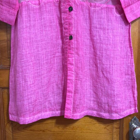 Pink Mandarin Collar Semi Sheer Button Down Cover Up Women’s Large - Picture 4 of 9